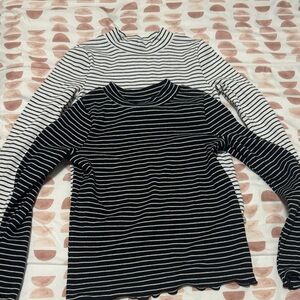 Striped Long Sleeve Tops - Black and White